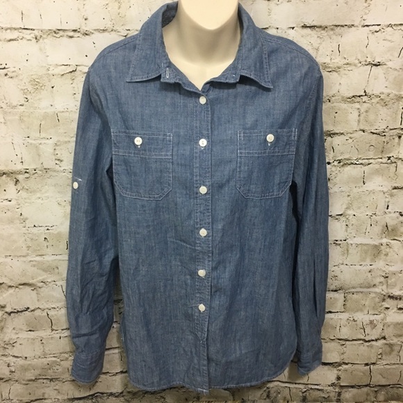 Per Se Tops - Per Se Blue Chambray Button Up Shirt